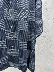 Cross-stitched leather jacket