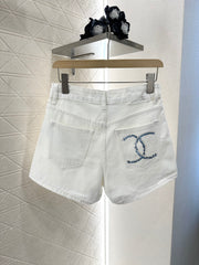 Sequined letter denim shorts