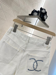Sequined letter denim shorts