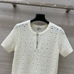 Hollow-out design crochet short-sleeved top