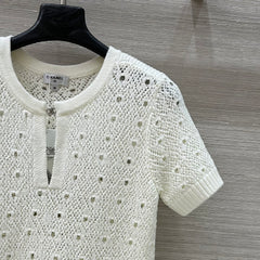 Hollow-out design crochet short-sleeved top