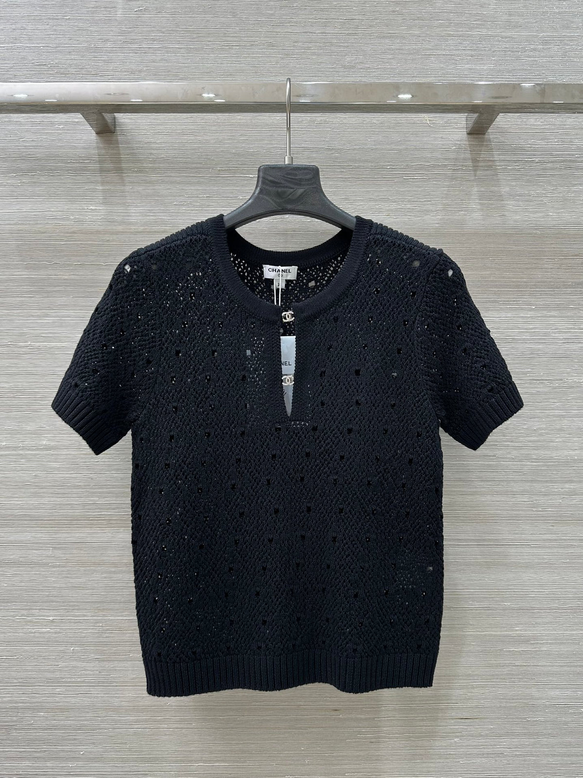 Hollow-out design crochet short-sleeved top