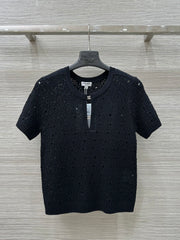 Hollow-out design crochet short-sleeved top