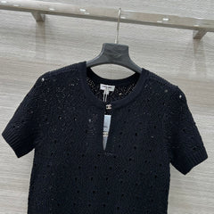 Hollow-out design crochet short-sleeved top