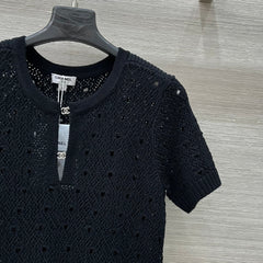 Hollow-out design crochet short-sleeved top