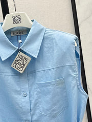 Dopamine color cotton and linen tie waist sleeveless shirt