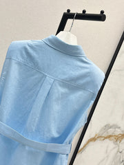Dopamine color cotton and linen tie waist sleeveless shirt