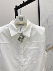 Dopamine color cotton and linen tie waist sleeveless shirt