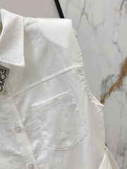 Dopamine color cotton and linen tie waist sleeveless shirt