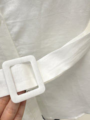 Dopamine color cotton and linen tie waist sleeveless shirt