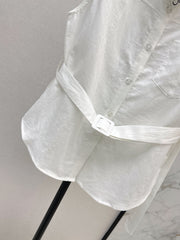 Dopamine color cotton and linen tie waist sleeveless shirt