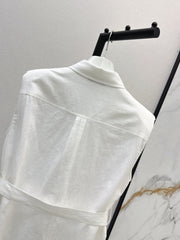 Dopamine color cotton and linen tie waist sleeveless shirt