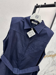 Dopamine color cotton and linen tie waist sleeveless shirt