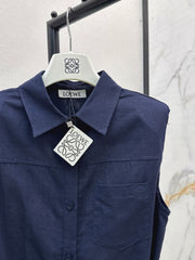 Dopamine color cotton and linen tie waist sleeveless shirt