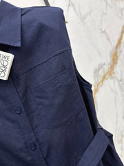 Dopamine color cotton and linen tie waist sleeveless shirt
