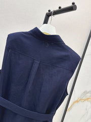 Dopamine color cotton and linen tie waist sleeveless shirt