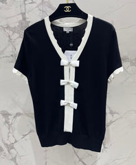 Bow Colorblock V-Neck Knit Cardigan