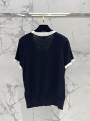 Bow Colorblock V-Neck Knit Cardigan