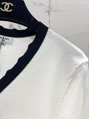 Bow Colorblock V-Neck Knit Cardigan