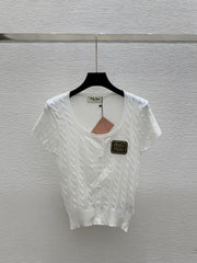 Solid color simple U-neck knitted short sleeves