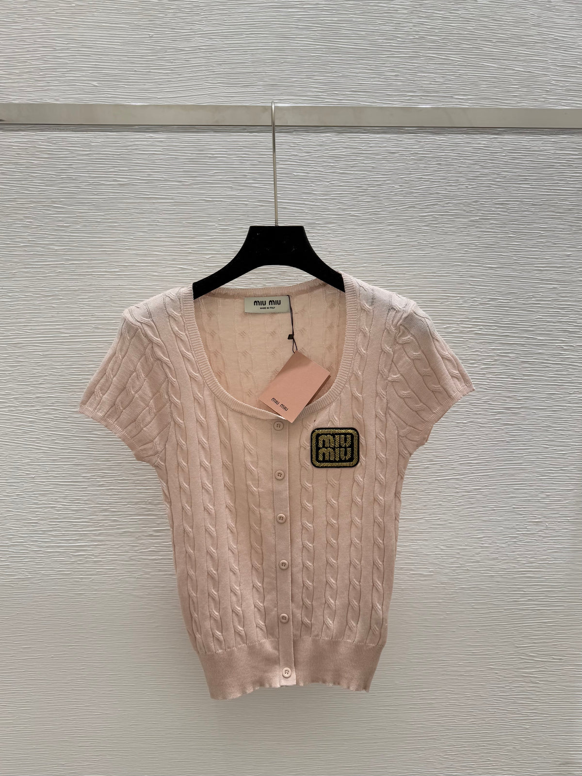 Solid color simple U-neck knitted short sleeves