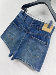 High waist belt loop pocket decorated denim shorts