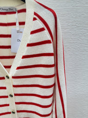 Striped V-neck knitted cardigan