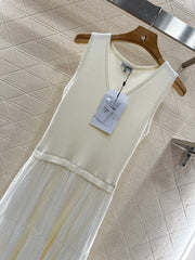 Knitted patchwork vest long skirt