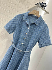 Belt jacquard denim dress