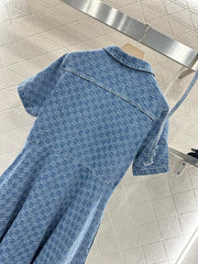 Belt jacquard denim dress