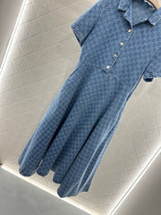 Belt jacquard denim dress