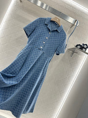 Belt jacquard denim dress