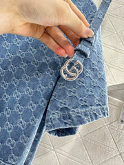 Belt jacquard denim dress