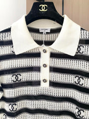 Striped lapel short sleeves