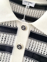 Striped lapel short sleeves