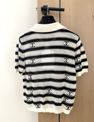 Striped lapel short sleeves