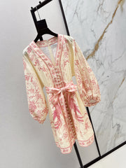 Printed deep V-neck dress