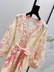 Printed deep V-neck dress