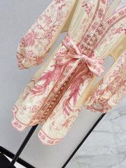Printed deep V-neck dress