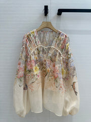 French shirt with flower and bird prints