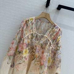 French shirt with flower and bird prints