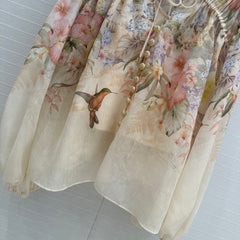 French shirt with flower and bird prints