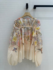 French shirt with flower and bird prints