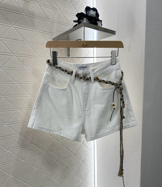 Denim shorts with waist cord