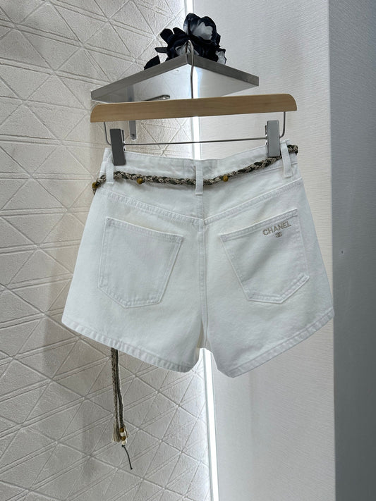 Denim shorts with waist cord