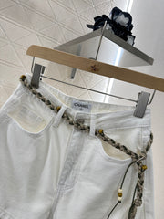 Denim shorts with waist cord
