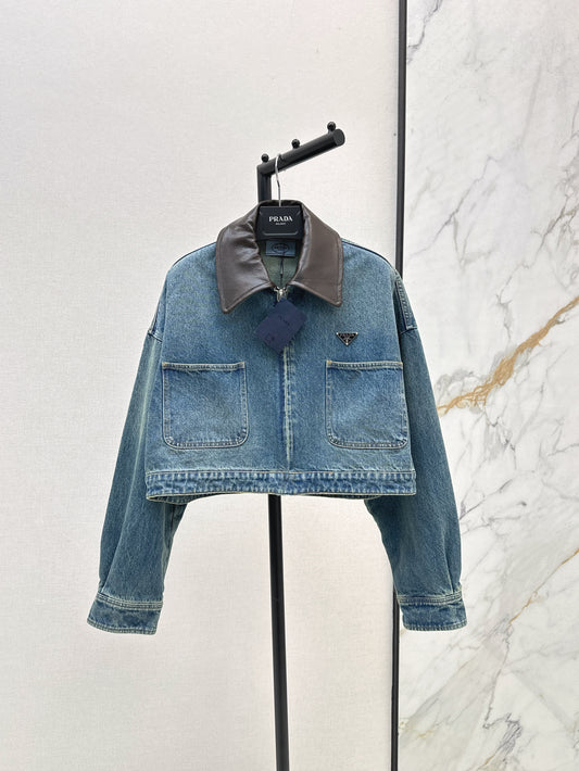 Nostalgic leather lapel denim jacket