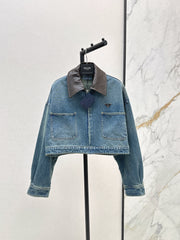 Nostalgic leather lapel denim jacket