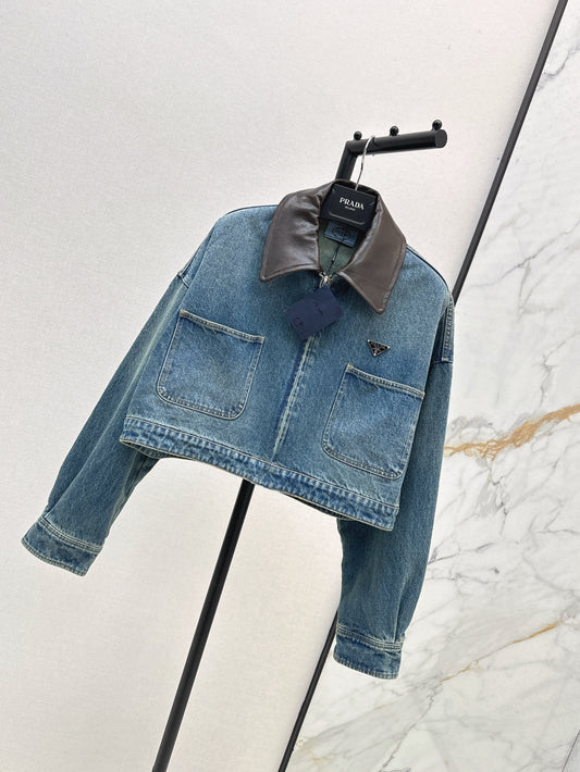 Nostalgic leather lapel denim jacket