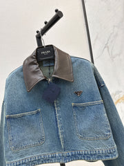 Nostalgic leather lapel denim jacket